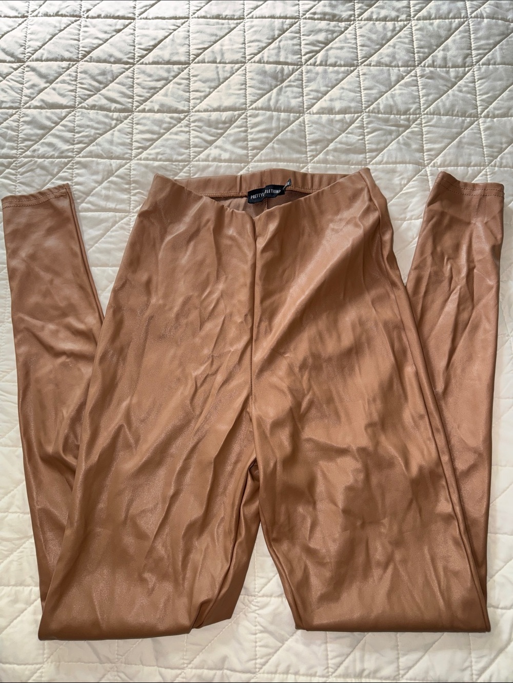 PrettyLittleThing Tan Faux-Leather Leggings